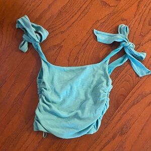 Free People Blue Ruched Tie Front Sleeveless Tank
